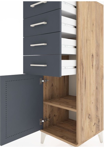 Hyperion Dolap Tek Raflı 4 Çekmeceli Tek Kapaklı 44X44X134 Çam-Antrasit indirimleri