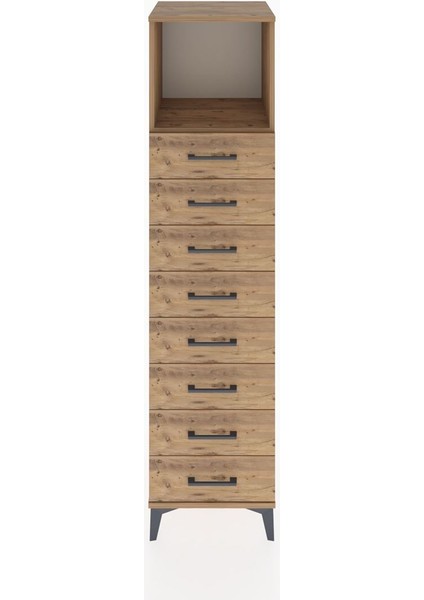 Hyperion Dolap Tek Raflı 8 Çekmeceli 44X44X182 Çam-Çam