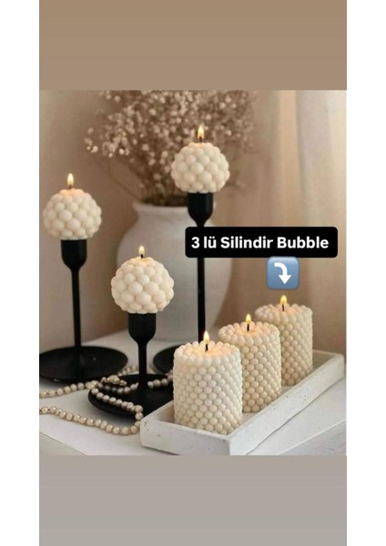 3 Adet Bubble Dekoratif Kokulu Mum - Pearly Candle - Inci Mum Soya Wax Vegan Mum