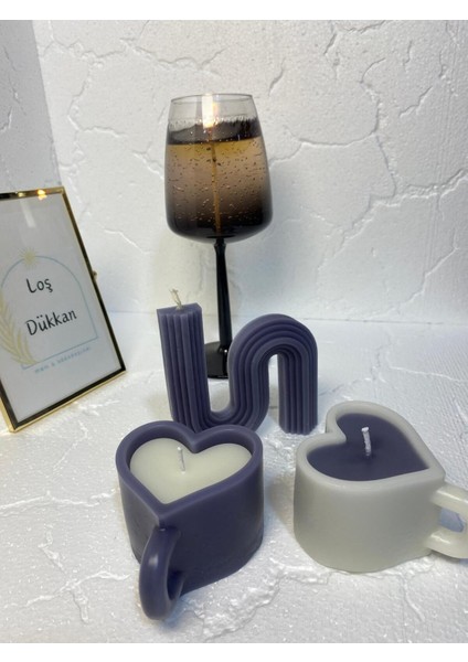 3 Lü Set - S Şekilli Mum,kalpli Fincan Şekilli Mum indirimleri