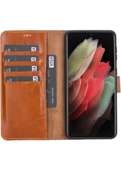 Samsung Galaxy S21 Plus Uyumlu Deri Cüzdanlı Kılıf Rustik Taba fiyatları