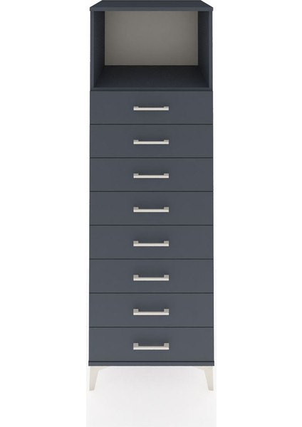 Kronos Dolap Tek Raflı 8 Çekmeceli 60X59X182 Antrasit-Antrasit