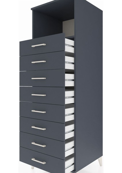 Kronos Dolap Tek Raflı 8 Çekmeceli 60X59X182 Antrasit-Antrasit indirimleri