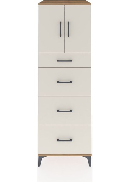 Kronos Dolap Tek Raflı 4 Çekmeceli 2 Kapaklı 60X59X182 Çam-Aytaşı