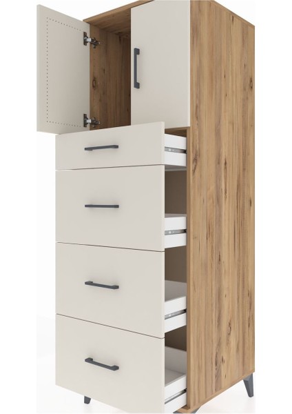 Kronos Dolap Tek Raflı 4 Çekmeceli 2 Kapaklı 60X59X182 Çam-Aytaşı indirimleri