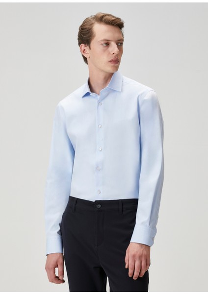 Slim Fit Koyu Mavi Non-Iron Oxford Gömlek