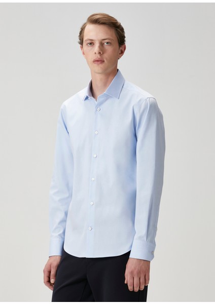 Slim Fit Koyu Mavi Non-Iron Oxford Gömlek indirimleri