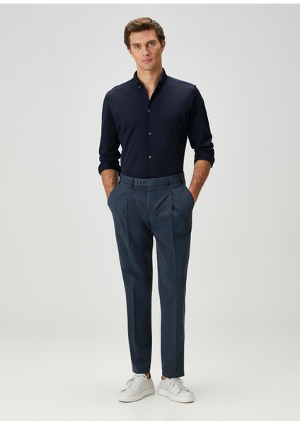 Lacivert Pilili Chino Pantolon