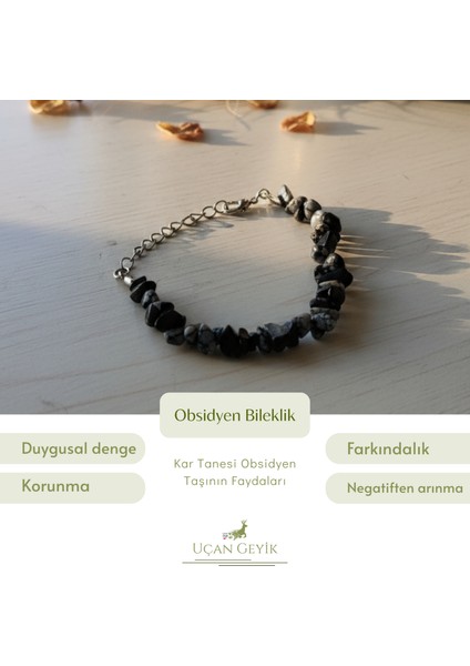 Kartanesi Obsidiyen Doğal Taş Bileklik – Negatif Enerji Engelleyici, Koruma ve Denge Taşı, El Yapımı