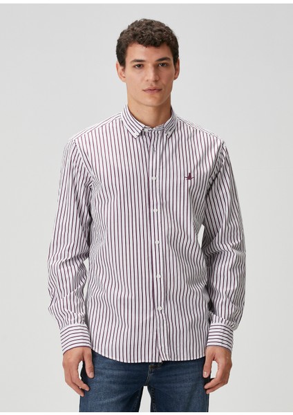 Comfort Fit Mürdüm Çizgi Desenli Gömlek modelleri