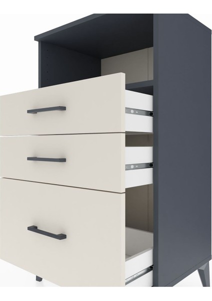 Hyperion Komodin Tek Raflı 3 Çekmeceli 60X44X106 Antrasit-Aytaşı indirimleri