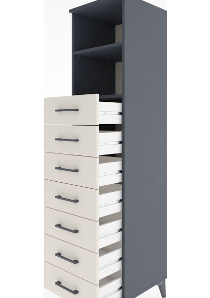 Hyperion Dolap 2 Raflı 7 Çekmeceli 44X44X182 Antrasit-Aytaşı indirimleri