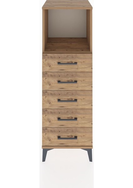 Hyperion Dolap Tek Raflı 5 Çekmeceli 44X44X134 Çam-Çam
