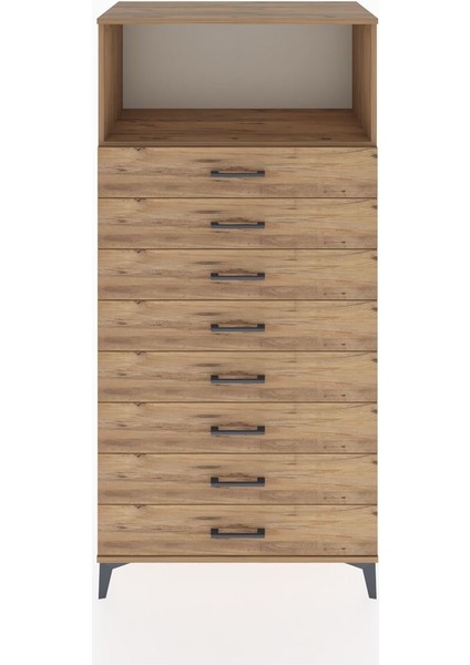Hyperion Dolap Tek Raflı 8 Çekmeceli 88X44X182 Çam-Çam