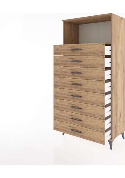 Hyperion Dolap Tek Raflı 8 Çekmeceli 88X44X182 Çam-Çam fırsatları