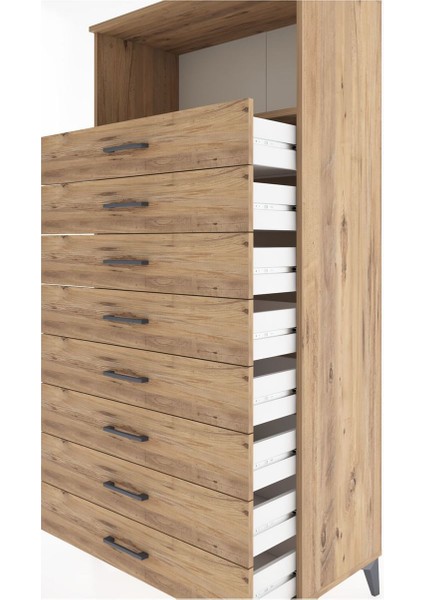 Hyperion Dolap Tek Raflı 8 Çekmeceli 88X44X182 Çam-Çam indirimleri