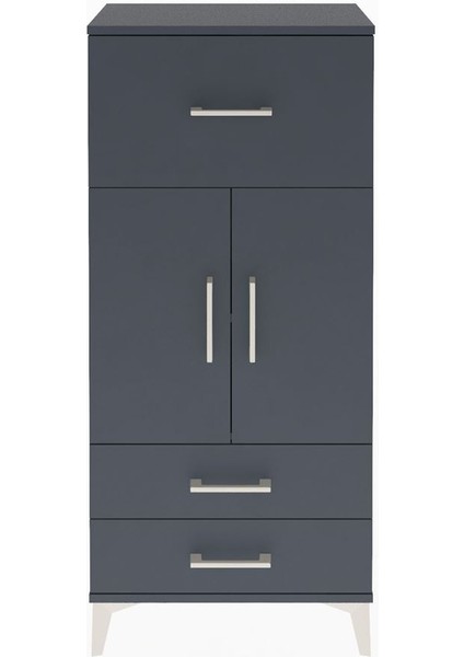 Arges Dolap 2 Raflı 3 Çekmeceli 2 Kapaklı 60X30X134 Antrasit-Antrasit