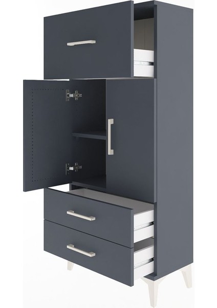 Arges Dolap 2 Raflı 3 Çekmeceli 2 Kapaklı 60X30X134 Antrasit-Antrasit fırsatları