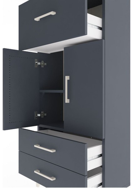 Arges Dolap 2 Raflı 3 Çekmeceli 2 Kapaklı 60X30X134 Antrasit-Antrasit indirimleri