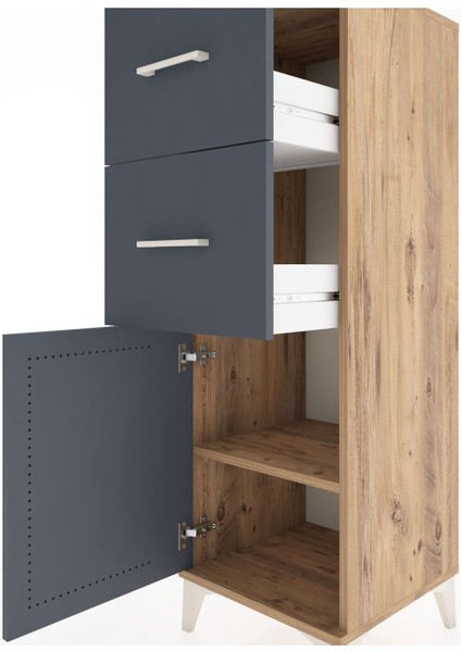 Hyperion Dolap Tek Raflı 2 Çekmeceli Tek Kapaklı 44X44X134 Çam-Antrasit indirimleri