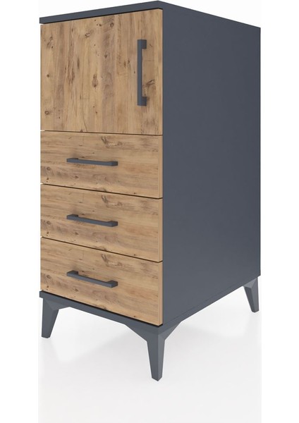 Kronos Komodin Tek Raflı 3 Çekmeceli Tek Kapaklı 44X59X96 Antrasit-Çam modelleri