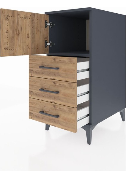 Kronos Komodin Tek Raflı 3 Çekmeceli Tek Kapaklı 44X59X96 Antrasit-Çam fırsatları