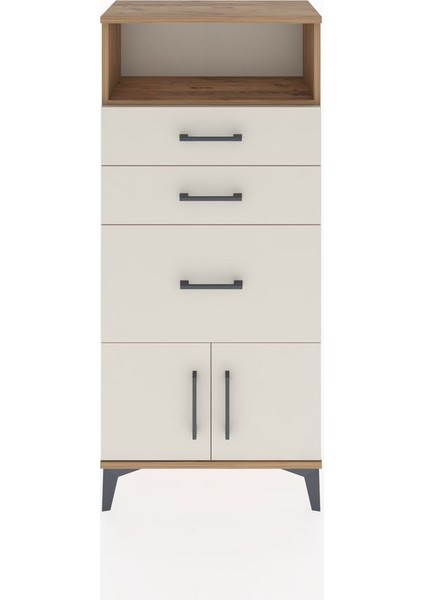 Hyperion Dolap Tek Raflı 3 Çekmeceli 2 Kapaklı 60X44X134 Çam-Aytaşı