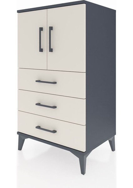 Hyperion Komodin 2 Raflı 3 Çekmeceli 2 Kapaklı 60X44X106 Antrasit-Aytaşı modelleri