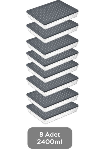 8'li Saklama Kabı , Mikrodalga Uyumlu Erzak Saklama Kabı Antrasit 8 x 2400 ml fiyatları