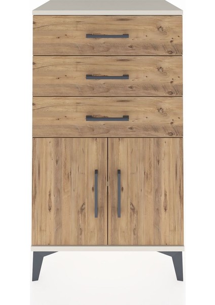 Hyperion Komodin Tek Raflı 3 Çekmeceli 2 Kapaklı 60X44X106 Aytaşı-Çam