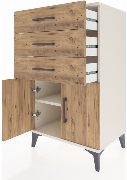 Hyperion Komodin Tek Raflı 3 Çekmeceli 2 Kapaklı 60X44X106 Aytaşı-Çam fırsatları