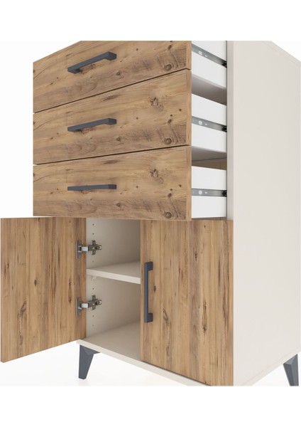 Hyperion Komodin Tek Raflı 3 Çekmeceli 2 Kapaklı 60X44X106 Aytaşı-Çam indirimleri