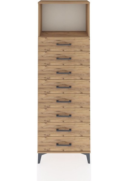 Arges Dolap Tek Raflı 8 Çekmeceli 60X30X182 Çam-Çam