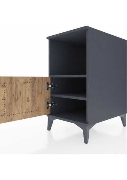 Kronos Komodin 2 Raflı Tek Kapaklı 44X59X80 Antrasit-Çam indirimleri