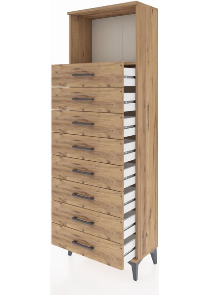 Arges Dolap Tek Raflı 8 Çekmeceli 60X30X182 Çam-Çam fırsatları