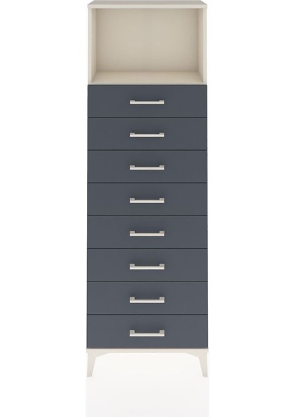 Arges Dolap Tek Raflı 8 Çekmeceli 60X30X182 Aytaşı-Antrasit