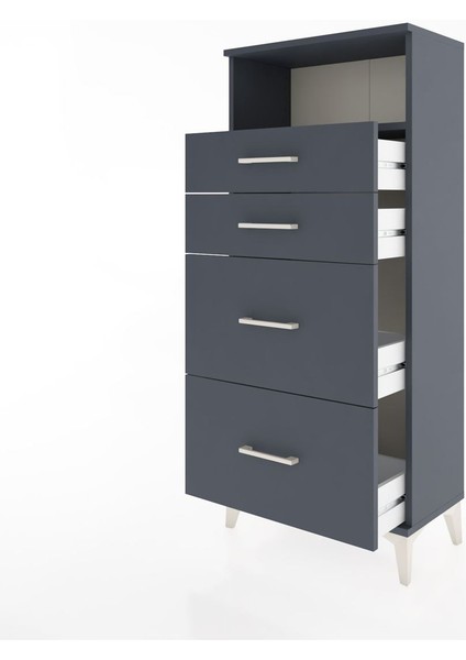 Hyperion Dolap Tek Raflı 4 Çekmeceli 60X44X134 Antrasit-Antrasit fırsatları