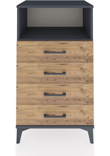 Hyperion Komodin Tek Raflı 4 Çekmeceli 60X44X106 Antrasit-Çam