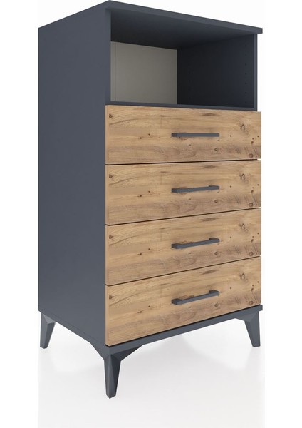 Hyperion Komodin Tek Raflı 4 Çekmeceli 60X44X106 Antrasit-Çam fiyatları