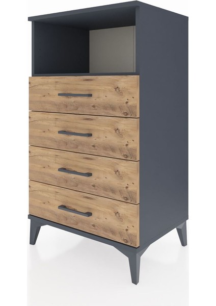 Hyperion Komodin Tek Raflı 4 Çekmeceli 60X44X106 Antrasit-Çam modelleri