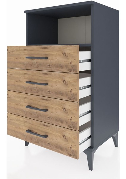 Hyperion Komodin Tek Raflı 4 Çekmeceli 60X44X106 Antrasit-Çam fırsatları