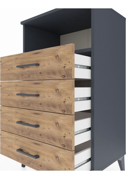 Hyperion Komodin Tek Raflı 4 Çekmeceli 60X44X106 Antrasit-Çam indirimleri