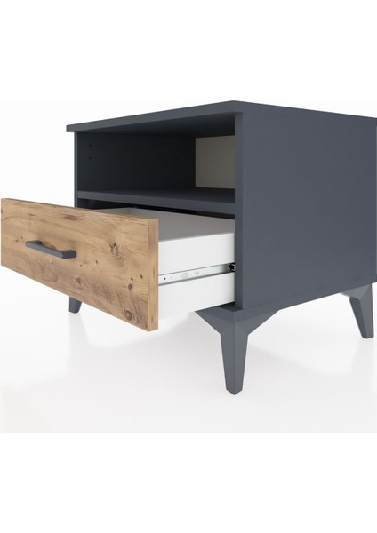 Hyperion Komodin Tek Raflı Tek Çekmeceli 60X44X48 Antrasit-Çam indirimleri