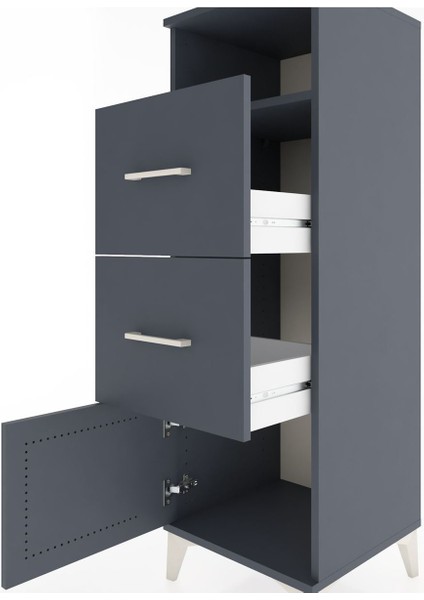 Hyperion Dolap Tek Raflı 2 Çekmeceli Tek Kapaklı 44X44X134 Antrasit-Antrasit indirimleri