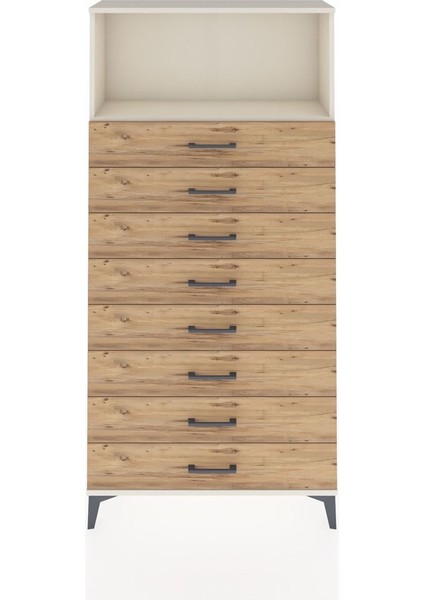 Arges Dolap Tek Raflı 8 Çekmeceli 88X30X182 Aytaşı-Çam