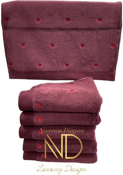 Hobby Lubow Love Fuşya Kırmızı Nakışlı 50X90 6'lı Havlu Seti