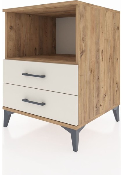 Kronos Komodin Tek Raflı 2 Çekmeceli 60X59X80 Çam-Aytaşı modelleri