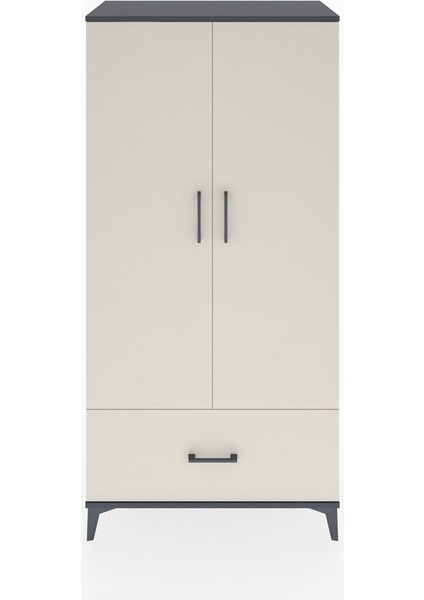 Hyperion Dolap 4 Raflı Tek Çekmeceli 2 Kapaklı 88X44X182 Antrasit-Aytaşı