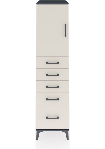 Kronos Dolap Tek Raflı 5 Çekmeceli Tek Kapaklı 44X59X182 Antrasit-Aytaşı