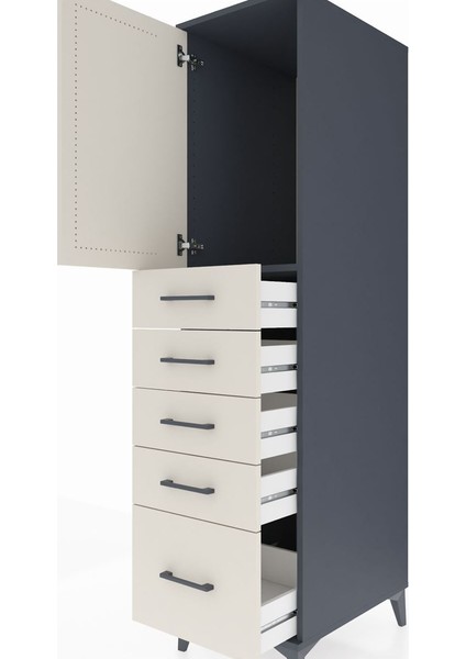 Kronos Dolap Tek Raflı 5 Çekmeceli Tek Kapaklı 44X59X182 Antrasit-Aytaşı indirimleri